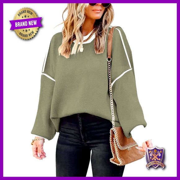 Sweaters - Oversized Batwing Sleeve Pullover Sweater, Viscose Nylon Knit, Chunky Fall Top